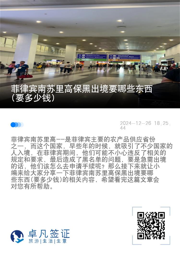 菲律宾南苏里高保黑出境要哪些东西(要多少钱)